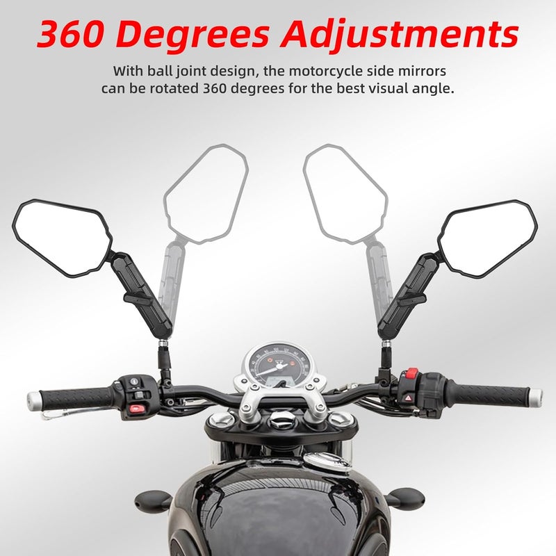 OFIG Adventure Motorcycle Mirrors, Adjustable Motorcycle Side Mirrors with 7/8" Handlebar Mount 8mm 10mm Screws Fit for Scooter Moped Dirt Bike Quad - Image 3